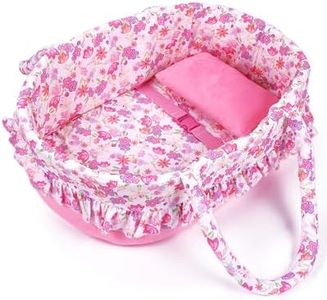BABESIDE 2 Pcs Reborn Doll Accessories, Pink Floral Doll Carrier Foldable Doll Bed with Handle and Doll Pillow for 17-22 Inch Lifelike Dolls(Dolls not Included)