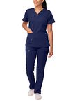 Adar Pro Breakthrough Plus Scrub Set for Women - Enhanced V-Neck Top & Multi Pocket Pants - 4400 - Navy - M