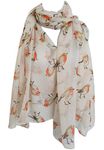 Robin Bird Scarf Watercolour Printed Robbins, Large Wrap, Cover Up, Scarves, Ladies Womens Gift, Glam-London Fashion Shawl (Cream)