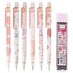 6Pcs Mechanical Pencil Set 0.5mm HB Mechanical Pencil Automatic Pencil Architecture Propelling Pencil Pastel Aesthetic Pencils with Lead Refills for Student Art School Drawing Writing Sketching（Pink）