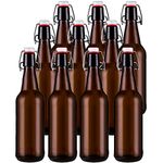 Jucoan 10 Pack 16 oz/500ml Swing Top Glass Bottles, Amber Glass Beer Bottles with Airtight Rubber Seal Flip Cap Stoppers for Home Brewing Fermenting Beer, Kombucha Tea, Wine, Beverage