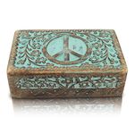 Great Birthday Gift Ideas Handmade Decorative Wooden Jewelry Box Jewelry Organizer Keepsake Box Treasure Chest Trinket Holder Watch Box Storage Box Anniversary Housewarming Gifts Women (Blue)