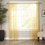 Elegant Comfort Luxury Sheer Curtains, Window Treatment Curtain Panels with Rod Pocket for Kitchen, Bedroom and Living Room, Set of 2, 40" x 84" Long, Gold