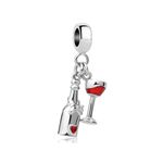 GMXLin Red Wine Bottle Glass Cup Charms Red Heart Wine Lover Dangle Bead for Pandora Bracelets Sister Best Friends Birthday