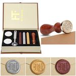 Mingting Wax Seal Stamp Kit,Mingting Classical Old-Fashioned Antique Wax Stamp Seal Kit Initial Letters Alphabet Set Gift Box with Vintage Wooden Handle and Brass Color Head(H)