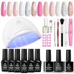 Beetles Gel Polish 6 Colors Nail Starter Kit Salon Set with 48W Nail Lamp Pink Decorations French White Glitter Pink Nude Gel Nail Polish with Base Top Coat Nail Manucure DIY