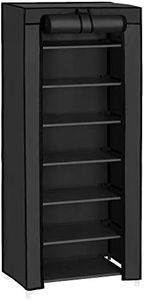 SONGMICS 8-Tier Shoes Rack with Dustproof Cover, 28 x 46 x 126 cm, Shoe Storage Cabinet, Shoe Organiser, Shoe Stand Holds 16-24 Pairs of Shoes, for Living Room, Hallway, Black RXJ024B02V1