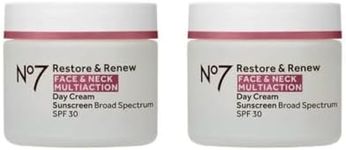 No7 Restore & Renew Multi Action Face & Neck SPF 30 Day Cream - Firming & Hydrating Face Moisturizer with Hyaluronic Acid to Help Visibly Reduce the Appearance of Wrinkles (2 pack, 50 ml each)