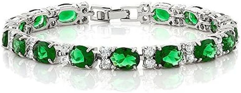 40.00 Ct Oval & Round Green Color Cubic Zirconias CZ Tennis Bracelet 7 Inch