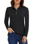 MAGCOMSEN Women Polo Shirts UPF 50+ Long Sleeve Golf Shirt Tennis Athletic Quick Dry Workout Gym Tops Black L