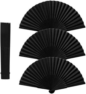 Karjiaja 3 Pcs Folding Handheld Bamboo Fan Silk Fabric Hand Held Chinese for Women, Black