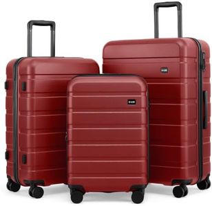 Coolife Luggage Set, Lightweight Durable Hardshell, 3 piece, Deep Red