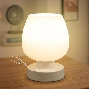 Clora Touch Bedside Table Lamp Modern Lamp for Bedroom Living Room Nightstand Desk lamp with White Opal Glass Lamp Shade Warm LED Bulb 3 Way Dimmable