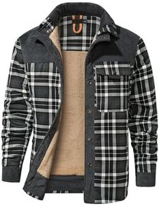 Haellun Men's Long Sleeve Sherpa Lined Shirt Jacket Flannel Plaid Fleece Coats(Grey,XS)