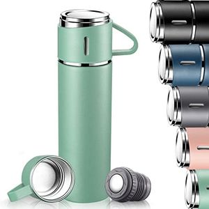 Bouteille Isotherme, Gourde Isotherme Etanche avec Tasse et Couvercle, sans BPA, Mug Isotherme Cafe en acier Inoxydable pour Café et Thé, Gourde Enfant Isotherme pour Travail, Ecole, Randonnée (Vert)