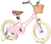 Petimini 16 Inch Little Kids Bike for Age 4 5 6 7 Years Old Girls Retro Vintage Style Bicycles with Basket Training Wheels and Bell, Pink