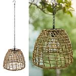 Outdoor Solar Hanging Lantern, Natural Seeweed Rattan Bamboo Woven Porch Patio Gazebo Pendent Chandelier Light Decorative Solar Powered Hanging Lamp for Front Door Garden