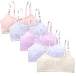 HewMay Girl Bra Age 8-12 Teen Student Girls' Training Bra with Adjustable Straps Seamless Cami Bra (5 pack girl bra)