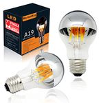 Half Chrome Light Bulb Dimmable 6W (60W Equivalent) A19 A Shape Decorative LED Edison Bulb Silver Mirror Reflected Light 2700K Warm White E26 Base Pack of 2