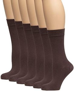 Hugh Ugoli Women's Thin Soft Rayon Crew Socks for Dress & Trouser, Seamless Toe & Non-Binding, Trendy, 6 Pairs, Brown, Shoe Size: 9-11