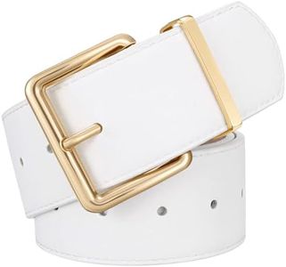XZQTIVE Women Wide Chunky Belt for Dresses Fashion Thick Leather Belt with Gold Buckle, White(Fit Waist Size 28"-32")