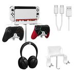 Hosanwell Switch Wall Mount Bracket, Switch OLED Wall Mount Compatible with Nintendo Switch Dock with Headphone Hanger, Dual Controller Holder with 2 Way Charging Cable