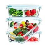 Homiu Glass Food Containers with Lids | Airtight Meal Prep Glass Containers | 3 Pack | BPA Free & Leak Proof | Reusable Microwave, Freezer Oven Safe Lunch Box | Glass Food Storage Containers