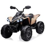 Hetoy Kids ATV, 12V Ride on Toy Car Bombardier Licensed BRP Can-am 4 Wheeler Quad Electric Vehicle, w/LED Lights, Full Metal Suspensions, Bluetooth, Music, USB, Treaded Tires, Bright-Khaki