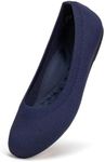 Frank Mully Women's Mary Jane Flats Comfortable Dressy Ballet Flats Casual Round Toe Slip On Washable Knitted Fabric Office Work Woman Shoes, Navyblue, 9