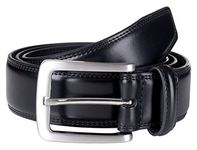 Sportoli Men's Genuine Leather Classic Stitched Casual Belt - Black Brown Tan - Black -