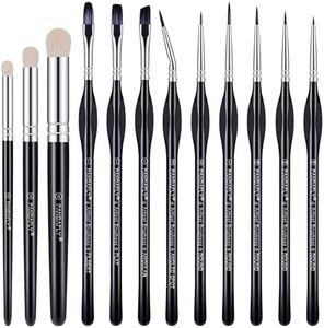PANDAFLY Miniature Paint Brushes Drybrush, 12 Sizes Detail Paint Brush Set, Acrylic Paint Brushes for Oil, Watercolors, Tabletop, Citadel, Figurine, Warhammer 40k, Model for Beginners & Professional