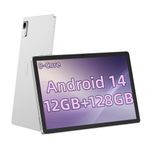 2024 Newest Android 14 Tablet, 10 inch Tablet Incell Screen with 8-Core, 12GB RAM 128GB Storage, HD Display, 6000mAh, 2.4G+5G WiFi, Metal Body, Plimpton P70 (Silver)