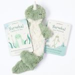 Slumberkins Narwhal Snuggler & 2 Board Books Complete Set Bundle | Promotes Growth Mindset, Problem Solving & Teamwork | Social Emotional Tools for Ages 0+ (Narwhal Snuggler Plush + 2 Board Books)