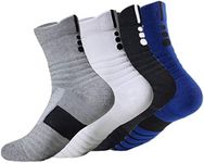 Basketball Socks Outdoor Athletic Crew Socks Thick Compression Long Running Sports Socks for Men & Women 4 Pack