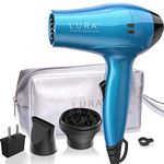 LURA Travel Hair Dryer with Diffuser and Concentrator:Mini Blow Dryer with European Plug,Small Dual Voltage Portable Hairdryer with Travel Bag ,Compact Lightweight 1200W Blowdryer for Men and Kids