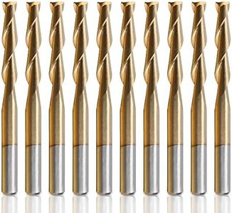 HQMaster CNC Router Bits 1/8 Router Bit 1 8 End Mill Spiral Upcut Titanium Coated 2 Flute Milling Cutter Cutting Tool Set Tungsten Steel 17mm CEL, 38.5mm OAL for MDF Acrylic Wood PVC Hardwood 10 Pack