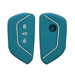 kwmobile Car Key Cover Compatible with VW Golf 8 3 Button Car Key Key Cover - Silicone Protective Car Key Fob Case - Petrol/White