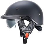 Myamis Half Helmet Motorcycle Men Women Dot Approved Size Adjustable Custom Fit Cruiser Retro Half Size Helmet with Visor Matte Black MH118 (XL, Matte Black)