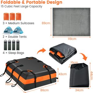 COSTWAY Car Roof Bag, 100% Waterproof Cargo Carrier – 15 Cubic Ft, Black/Orange