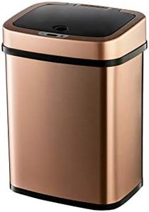 Ninestars Bedroom or Bathroom Automatic Touchless Infrared Motion Sensor Trash Can, 3 Gal 12L, Stainless Steel Base (Rectangular, Rose Gold/Black Lid)