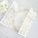 MillaSaw Glittery Ivory Laser Cut Wedding Invitation Card Fence Door Design Marriage Birthday House Warming Invitation Kits 25 Pcs (ivory, 5.1"x7.1")