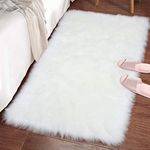 LOCHAS Soft Fluffy White Faux Fur Rugs for Bedroom Bedside Rug 2x3 Feet, Washable, Furry Sheepskin Area Rug for Living Room Girls Room, Luxury Shag Carpet Home Decor