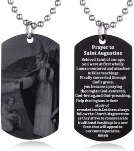 FAYERXL Catholic Christian Holy Bible Verse Scripture Baptism Religious Communion Confirmation Rite Gift Dog Tag Necklace for Men/Church pastor (Prayer to Saint Augutine)