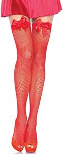 Leg Avenue Women's OS Satin Bow Fishnet Thigh Highs, Red, One Size