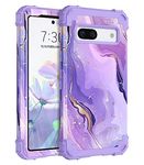 BENTOBEN for Google Pixel 7a Case Marble, Three Layers Heavy Duty Shockproof Hard PC Soft TPU Cover Bumper Patterned Glitter Gold Protective Phone Case for Google Pixel 7a Purple