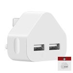 IWIO 3 Pin UK Plug 2 x USB Ports Mains Charger Adapter Dual 2.1AMP 2100mAh Fast Speed Universal Travel USB Wall Charger compatible with ZTE Blade V7 Lite - WHITE