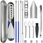 Artcome 15 PCS Versatile Capsule Filling Tool Kit for Pill Filler - Lab Scoops, Powder Pan, Herb Tamper and Capsule Holder - Ideal Tools for Medication and Supplements - All Sizes 000 00 0 1 2 3 4 5