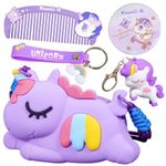 Toyshine Unicorn Shape Silicone Purse for Girls Stylish Cross Body Bag with Adjustable with Compact Mirror, Comb and Keychain Included - Purple