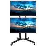 VIVO Mobile TV Cart for 32 to 65 inch Dual Screens up to 32kg Each, LCD LED OLED 4K Smart Flat and Curved Panels, Rolling Stand for 2 TV's, Locking Wheels, Max VESA 600x400, Black, STAND-KIT-TV03E