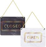 Stockroom Plus 2 Pack Double Sided Open Closed Sign for Business Door, Gold Marble Design Reversible Hanging Sign for Window (11.5 x 8.5 In)